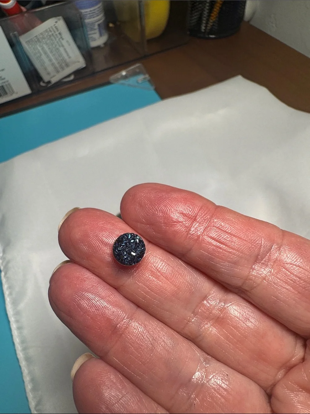 Magnetic Blue Druzy Round Stud Earrings - Sparkling Navy Blue